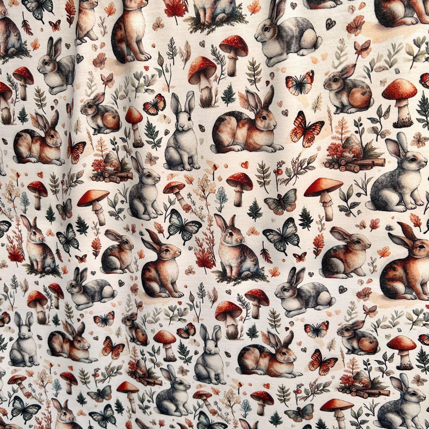Medieval Woodland Bunny Fabric – Year of the Rabbit fabric by the Yard, Botanical Rabbit Print for Crafts & Home Decor