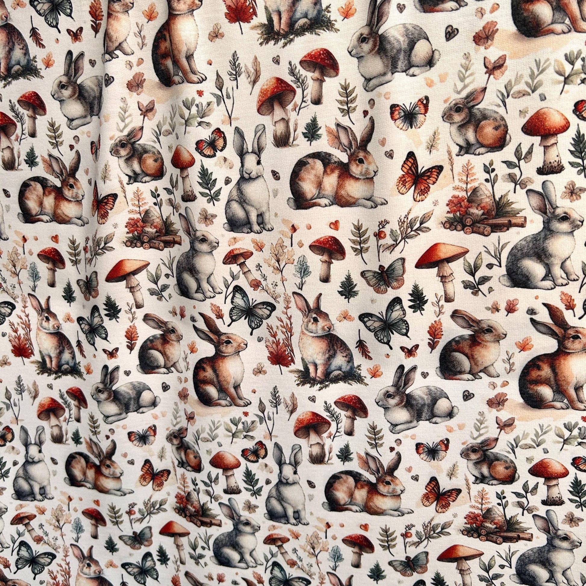 Medieval Woodland Bunny Fabric – Year of the Rabbit fabric by the Yard, Botanical Rabbit Print for Crafts & Home Decor