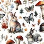 Medieval Woodland Bunny Fabric – Year of the Rabbit fabric by the Yard, Botanical Rabbit Print for Crafts & Home Decor