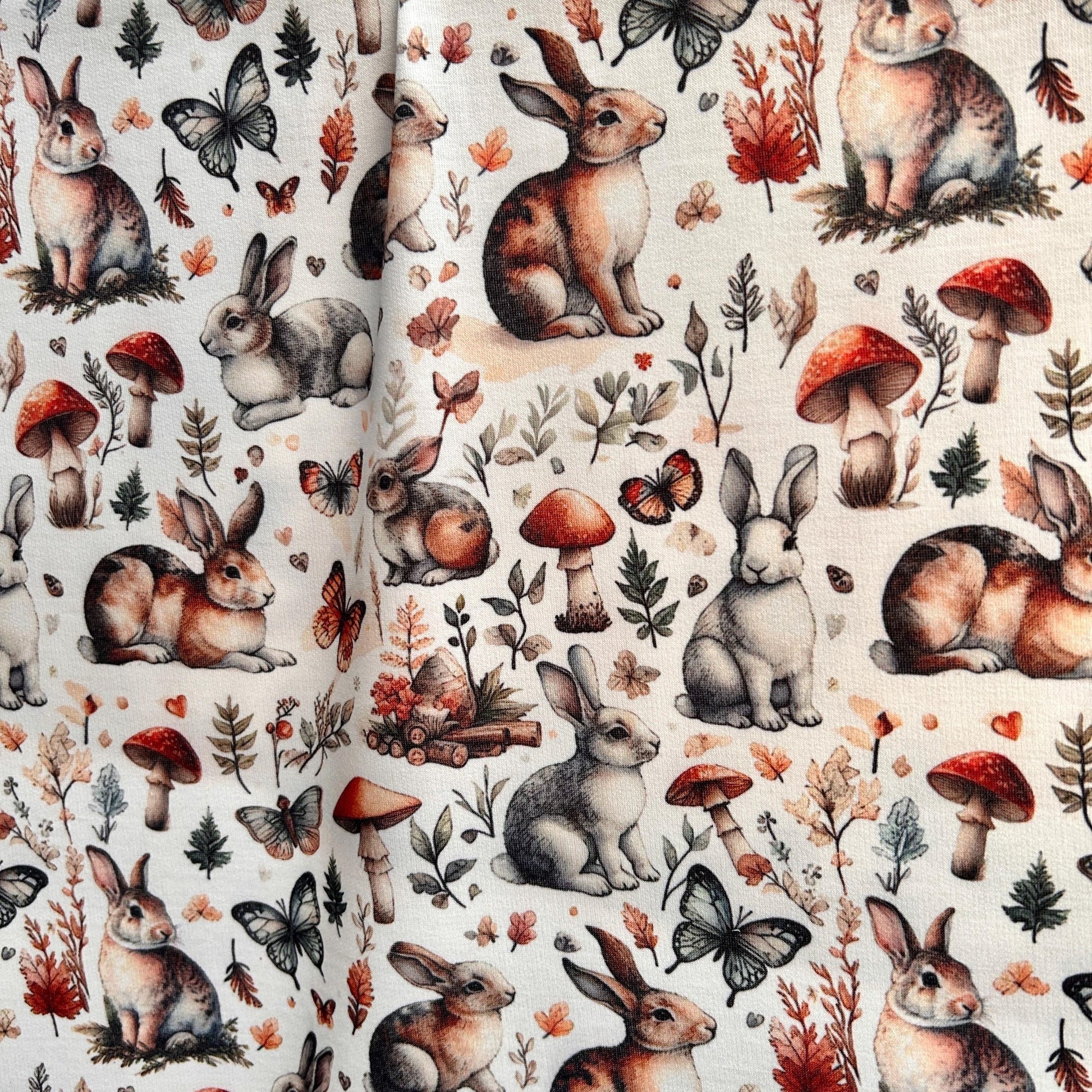 Medieval Woodland Bunny Fabric – Year of the Rabbit fabric by the Yard, Botanical Rabbit Print for Crafts & Home Decor